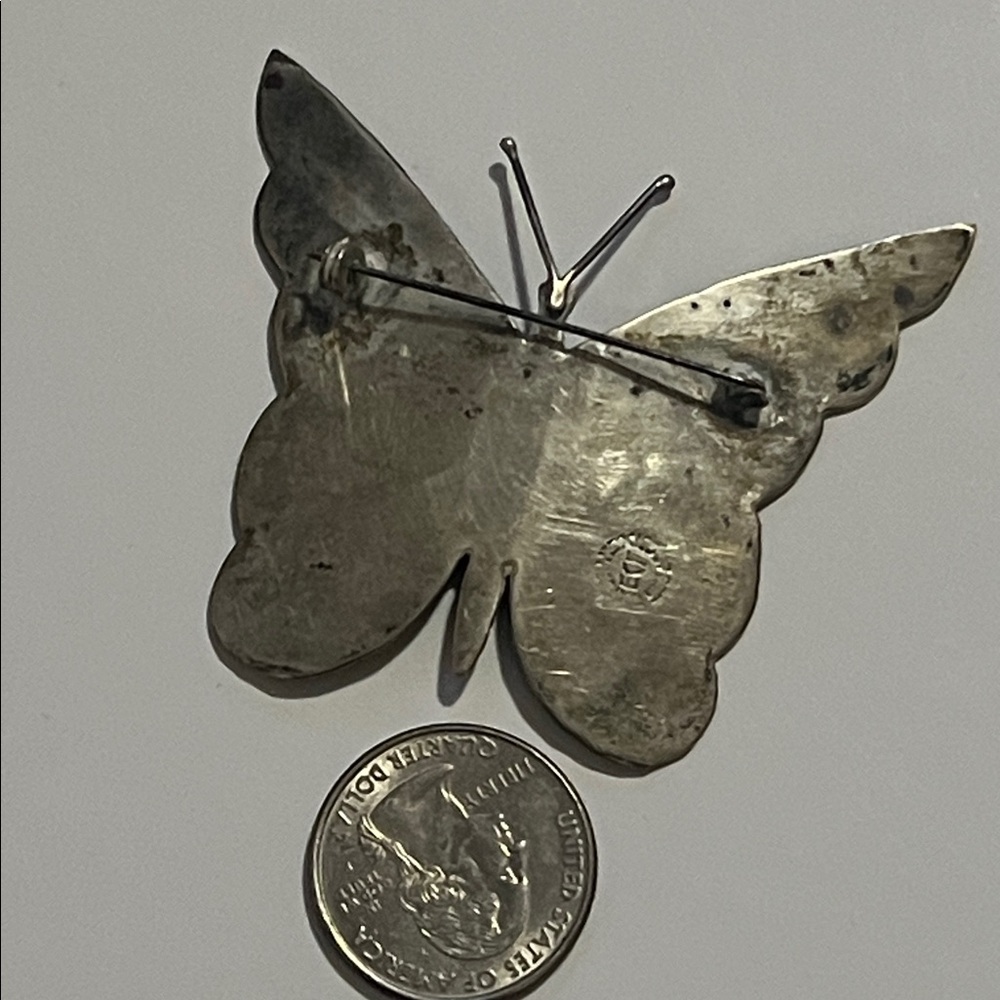 Vintage Mexico Sterling Silver & Abalone Butterfly Brooch - Picture 7 of 8